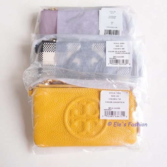 NWT Tory Burch Perry Bombe Card Case Small Leather Wristlet BLACK AUTHENTIC